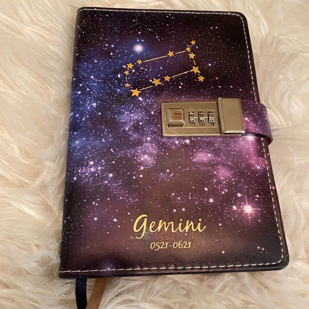 Gemini Zodiac Lock Leather Journal